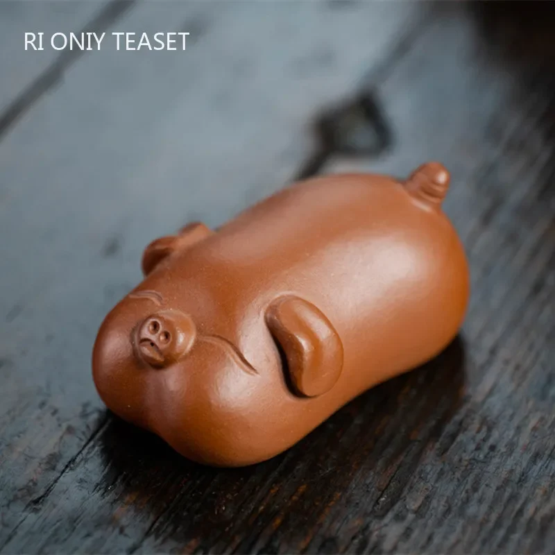 Art Craft Clay - Yixing Handmade Cute Pig Statue Purple
