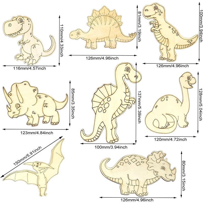 8/24 Pieces Unfinished Wooden  - Art Craft Dinosaurs review and price